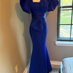Sophisticated Royal Blue Puff Sleeve Dress